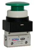 AIRTAC MANUAL VALVES, CM3 SERIES MUSHROOM TYPE&lt;BR&gt;COMPACT 3 WAY 2 POSITION N.C, M5 PORTS BLACK BUTTON
